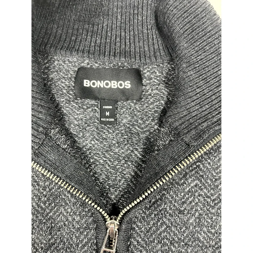 Bonobos Sweater Mens Medium Gray Herringbone Quarter Zip Mock Neck Pullover